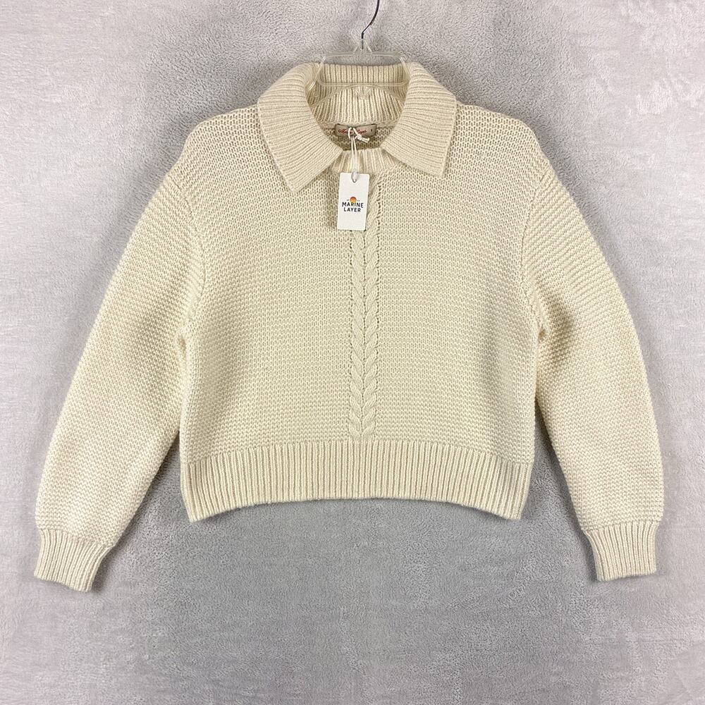 Marine Layer Sweater Womens S Ivory Wool Alpaca Blend Everly Cable Knit Preppy